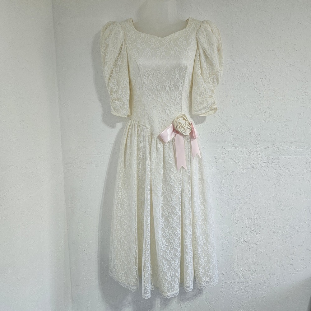 VTG Gunne Sax By Jessica McClintock Dress Cream Lace Wedding Prom Sz 3/4